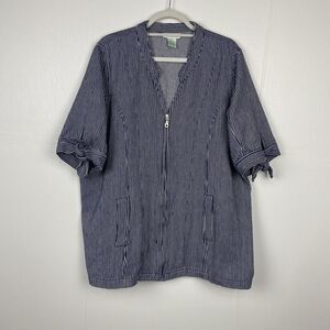 Ulla Popken Zip Up Blouse/jacket Black White Stripe Short Sleeve Size 20/22